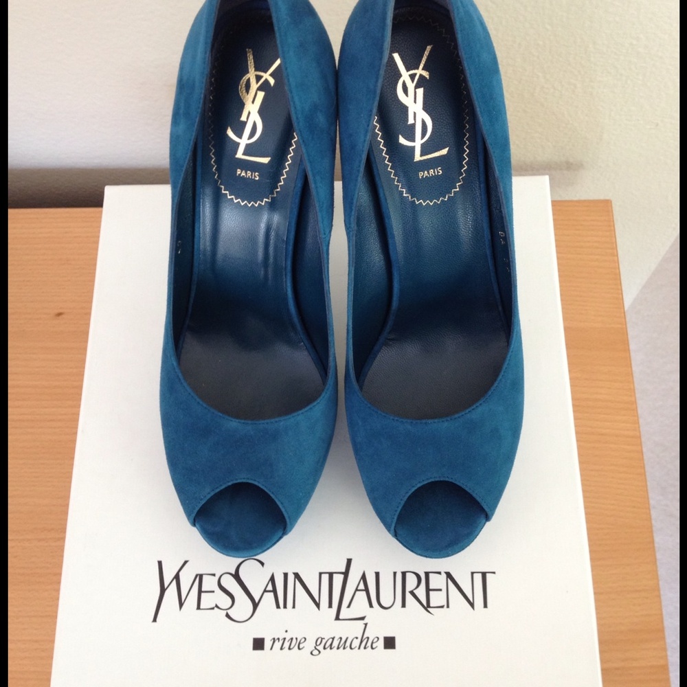 Yves Saint Laurent Blue Peep Toe Heels